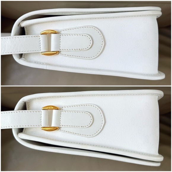 Authentic Vintage Gucci Web White Monogram Canvas Leather Flap Messenger Bag - Picture 3 of 12